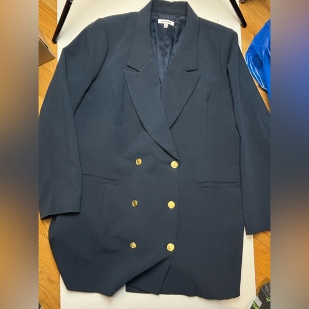 Good American Double-Breasted Navy Blazer with Gold Buttons